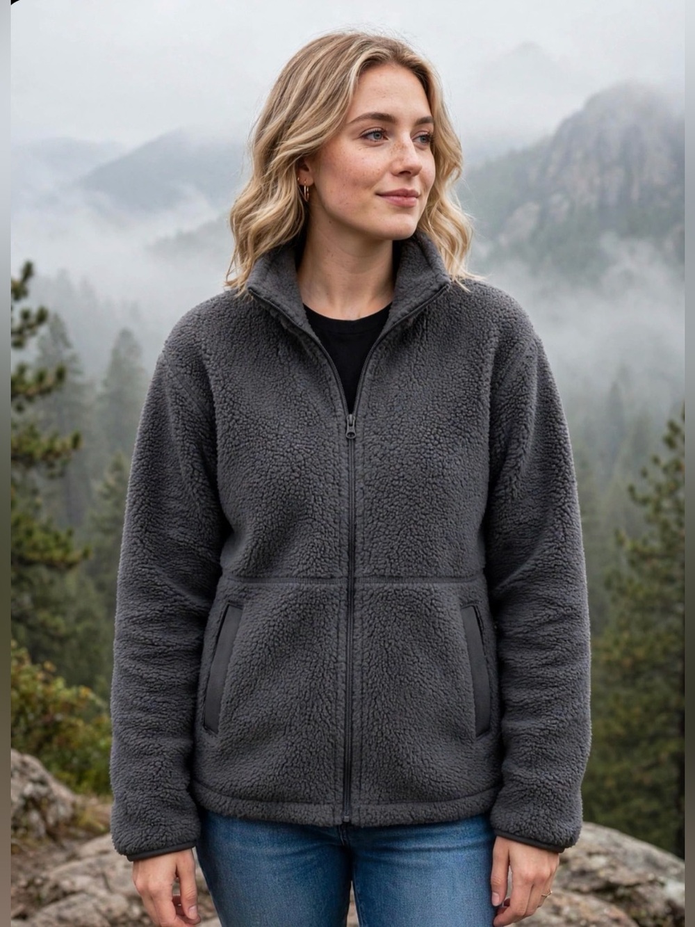 Mondetta Women' Grey Sherpa Fleece Jacket